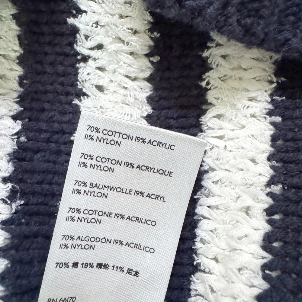 Anthropologie Evie Poncho Striped Sweater XS/S Navy White Textured Knit Boxy‎